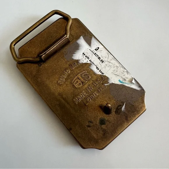 BRASS LEATHER BONE Pirate Ship Belt Buckle Vintage - Picture 2 of 3